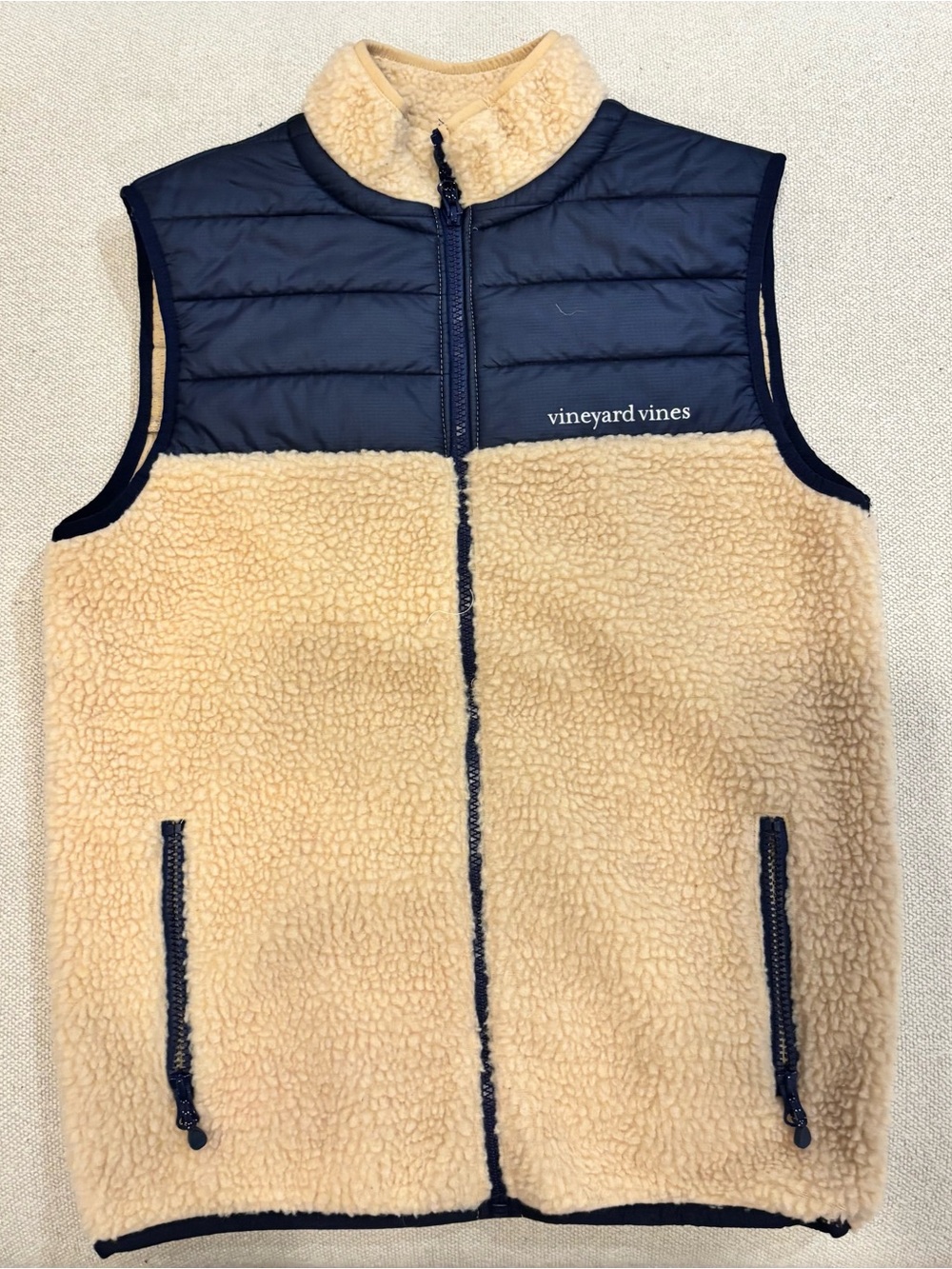 Vineyard Vines Sherpa Vest in Cream and Navy